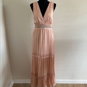 Shinestar Pale Pink Lace Maxi Dress